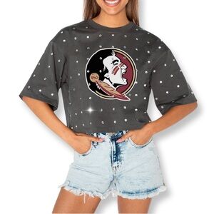 NWT Florida State Seminoles Gameday Couture Go Time Rhinestone Crop T-Shirt